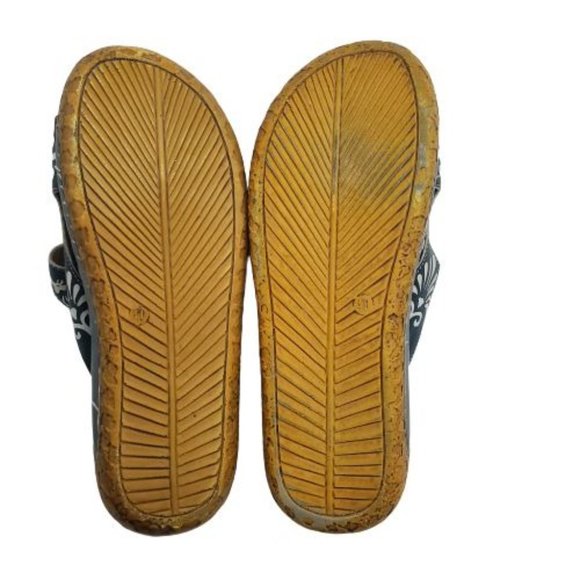 Women's Blue/Multi Flower Slip-On Leather Cut-Out Backless Platform Sandal Sz 41 - Picture 12 of 16